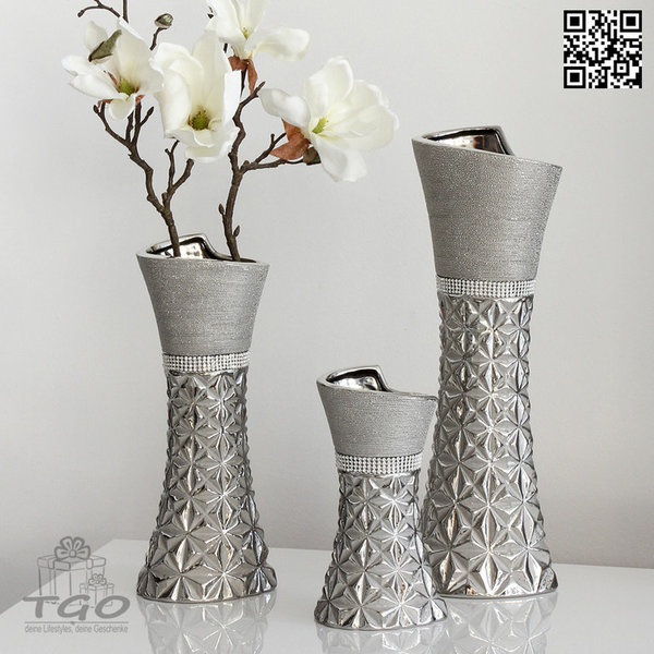 Gilde Vase mit Cut "Twinkles" aus Keramik silber 30cm
