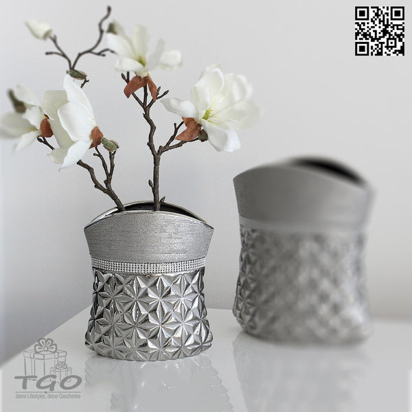 Gilde Blumenvase breit "Twinkles" aus Keramik silber 20cm