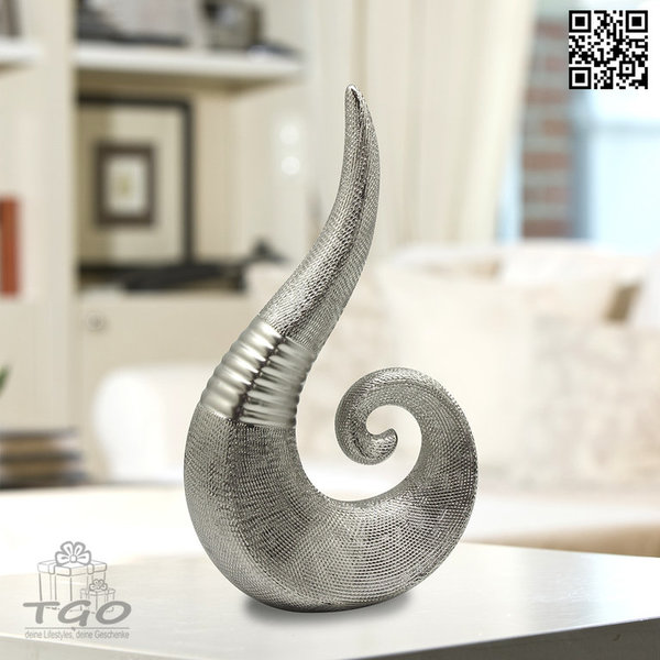 Gilde Deko Skulptur "Trace" aus Keramik silber 35cm