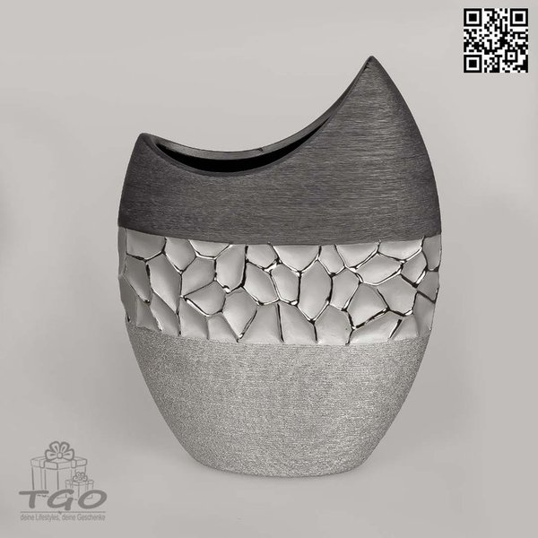 Formano Tischdeko Vase aus Keramik silber grau 19x22cm