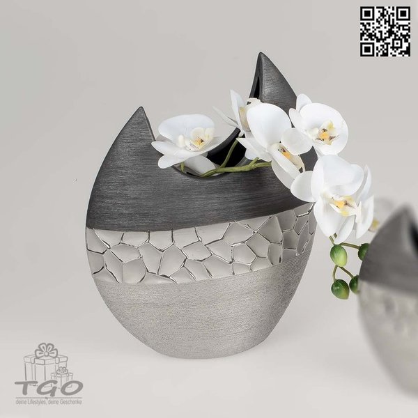 Formano Tischdeko Blumenvase Keramik silber grau 30x23cm