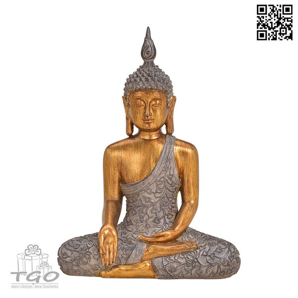 Thai Buddha Figur sitzend braun gold aus Poly Höhe 32cm