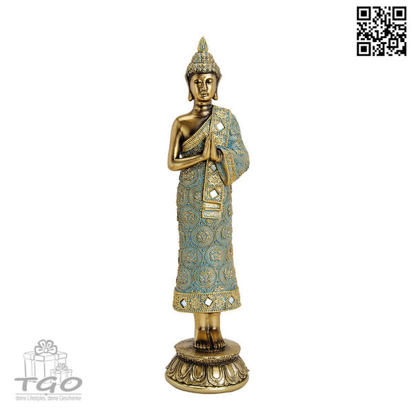 Thai Buddha Figur stehend auf Lotus Sockel gold 36cm