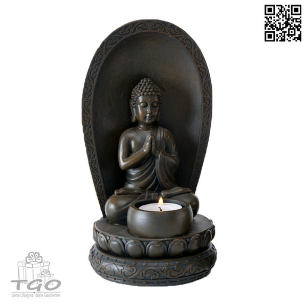 Deko Buddhafigur mit Teelichthalter in braun 23cm