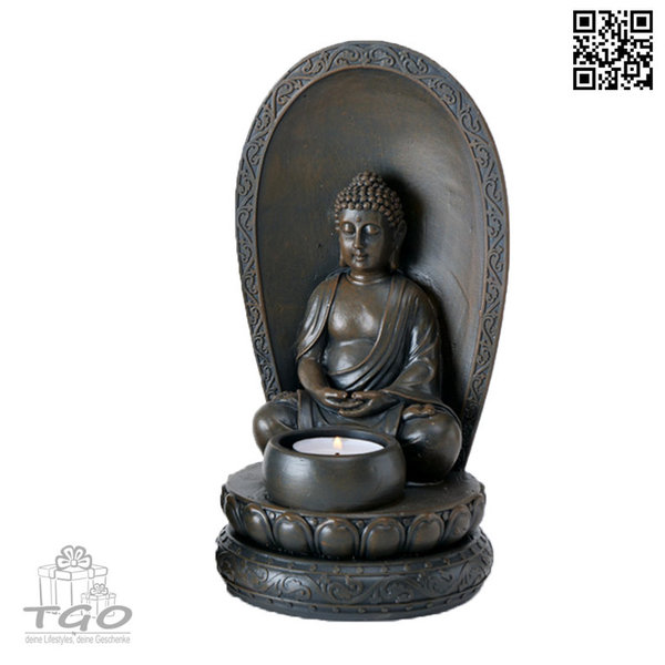 Deko Buddha Figur mit Teelichthalter braun 23cm