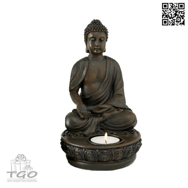 Deko Buddha Figur mit Teelichthalter braun 19cm