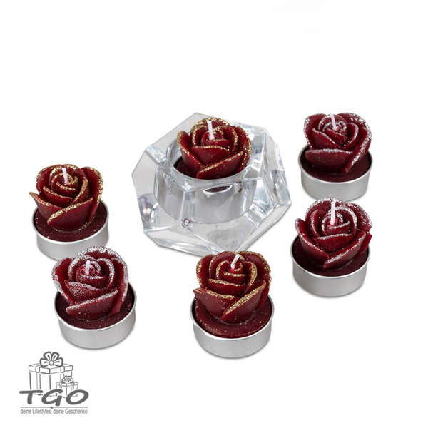 Formano Deko 6 Teelichter Rose bordeaux im Geschenkkarton