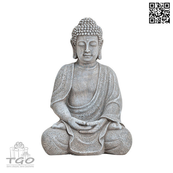 Deko Buddha Figur sitzend hellgrau aus Magnesia Höhe 30cm