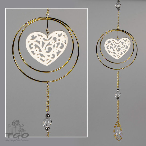 Formano Fensterdeko Kreis mit Herz hängend gold 55cm