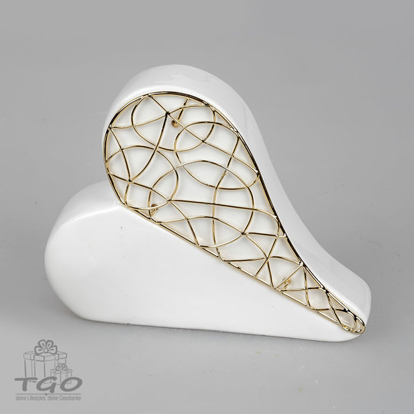 Formano Skulptur Herz stehend aus Porzellan weiß gold 16cm