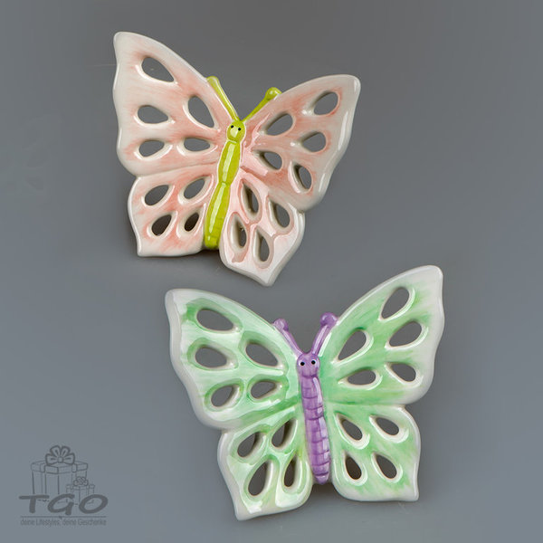 Formano 2er Deko-Schmetterling stehend aus Steingut 11x9cm
