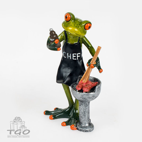 Formano Dekofigur Frosch hellgrün mit Grill und Beer 17cm