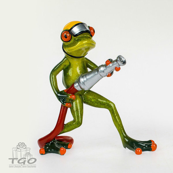 Formano Dekofigur Frosch hellgrün als Feuerwehr mit Schlauch