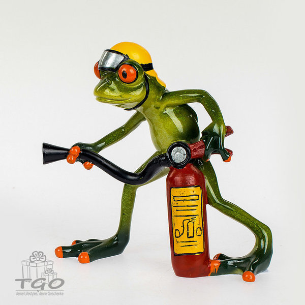 Formano Dekofigur Frosch hellgrün als Feuerwehr mit Feuerlöscher