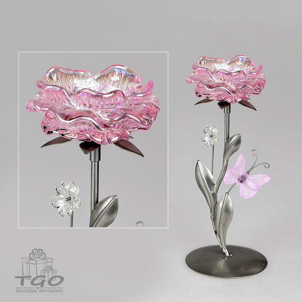 Formano Teelichthalter Leuchter 1flm. Blüte rosa 26cm