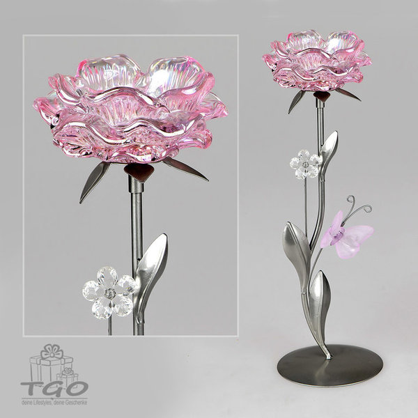 Formano Teelichthalter Leuchter 1flm. Blüte rosa 32cm