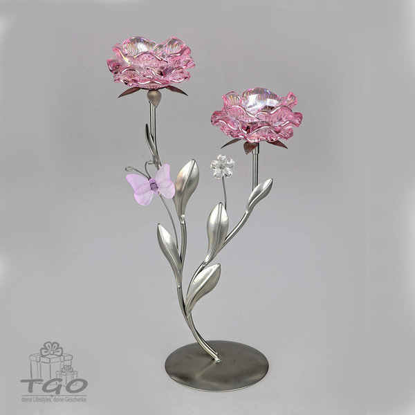 Formano Teelichthalter Leuchter 2flm. Blüte rosa 38cm