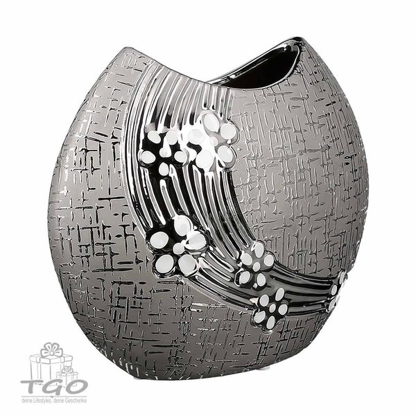 Gilde Vase Oval DAISY aus Keramik silber weiß 24x20cm
