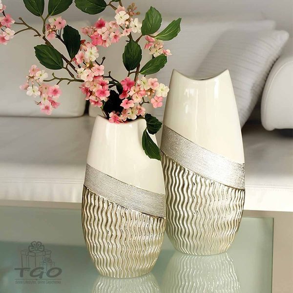 Gilde Tischdeko Vase SONARA aus Keramik champagner 34cm