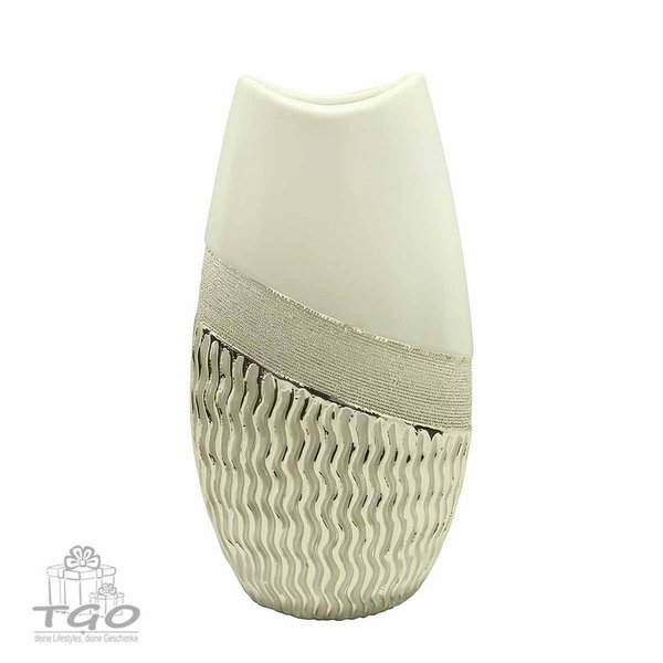Gilde Tischdeko Vase SONARA aus Keramik champagner 34cm