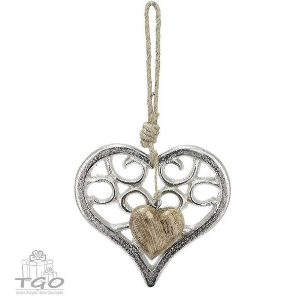 Gilde Fensterdeko Herz mit Ornament-Design aus silber Metall L 25cm