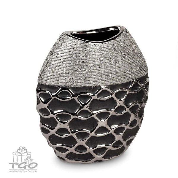 Formano Tischdeko Vase aus Keramik schwarz silber 14x16cm