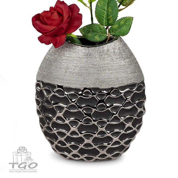 Formano Tischdeko Vase aus Keramik schwarz silber 18x20cm