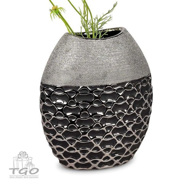 Formano Tischdeko Vase aus Keramik schwarz silber 22x25cm