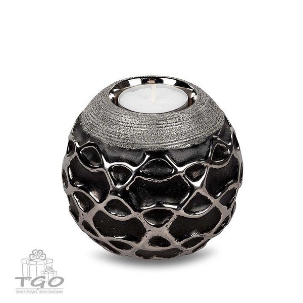 Formano Tischdeko Teelichtleuchte aus Keramik schwarz silber 10cm