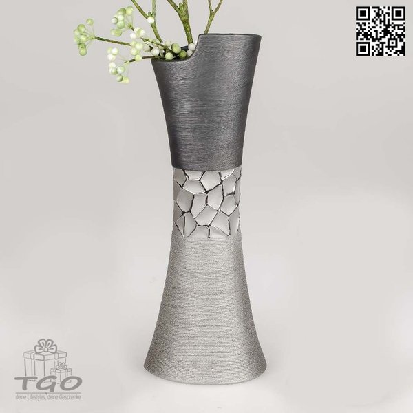 Formano Tischdeko Vase aus Keramik silber grau 40cm