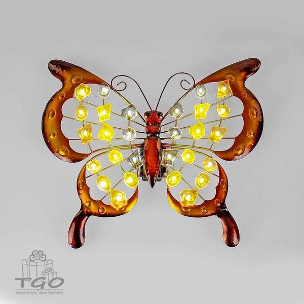 Wanddeko Schmetterling mit Lich aus Metall brau gold