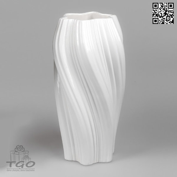 Formano Tischdeko Blumenvase aus Keramik Spirale weiß 38cm