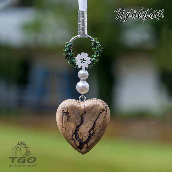 Fensterdeko Holz Herz mit Perlen und Band handgemacht 9,5x70cm