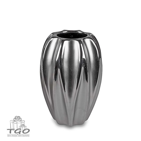 Formano Deko Vase aus Keramik Mattsilber Höhe 17cm Durchmesser 12cm