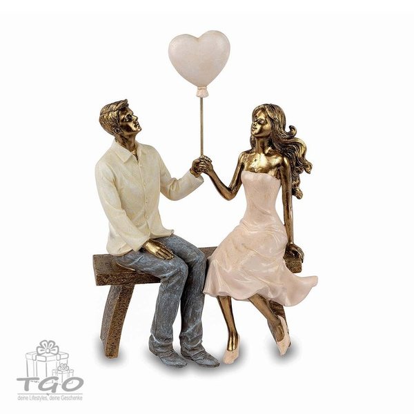 Formano Dekofigur Paar auf Bank mit Herz antik-gold 24cm