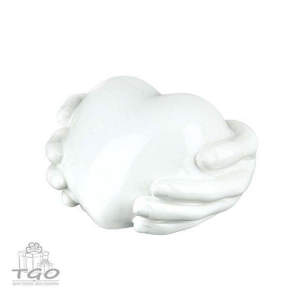 Gilde Skulptur Herz in Händen aus Keramik weiß 18x17cm