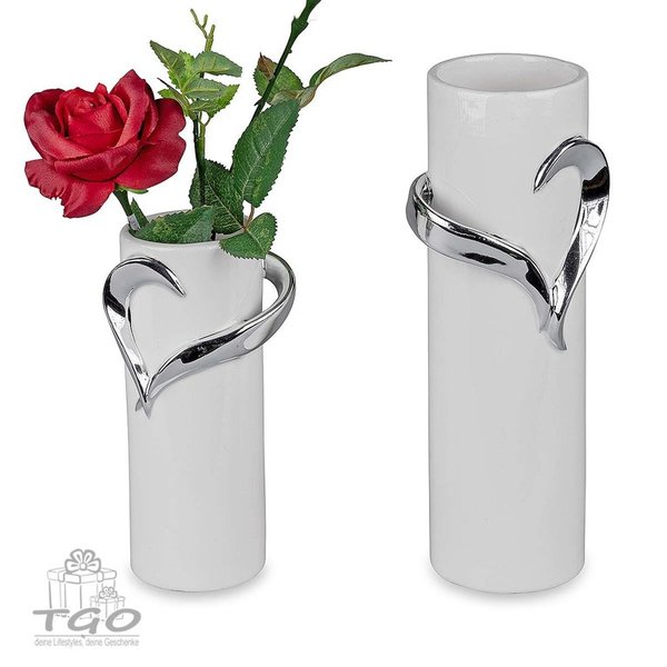 Formano Vase mit Herz weiß silber aus Porzellan Höhe 17cm 24cm