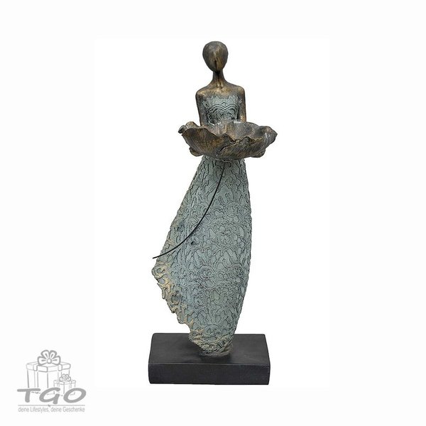Dekofigur Frauen mit Blume stehend aus Polyresin Bronze antik 53cm