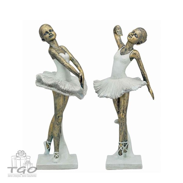 Dekofigur 2er Ballerina stehend aus Polyresin weiß gold 26cm