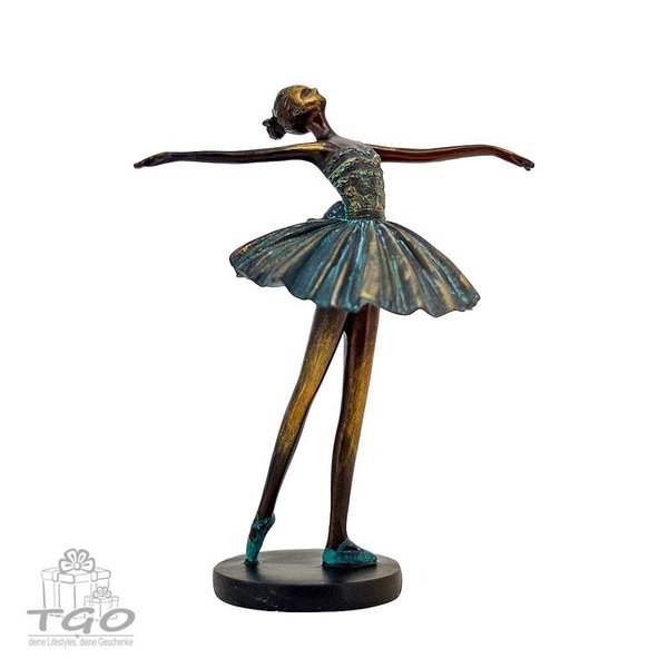 Dekofigur Ballerina stehend aus Polyresin bronze antik grün 28cm