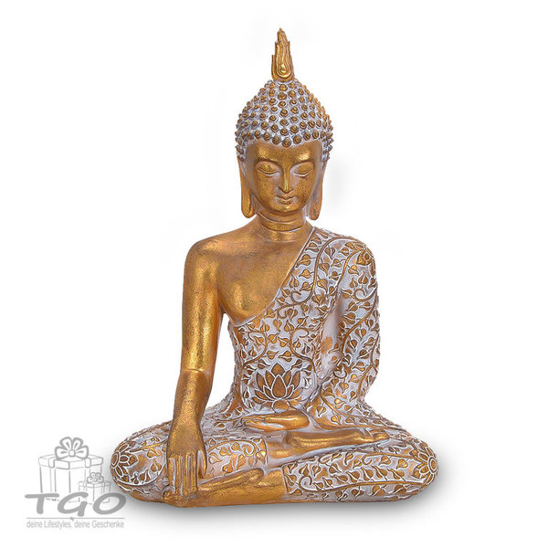 Deko Thai Buddha Figur sitzend aus Poly Gold Höhe 32cm