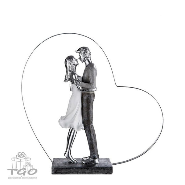 Gilde Paar Skulptur tanzend im Herzrahmen aus Kunstein 27x28cm