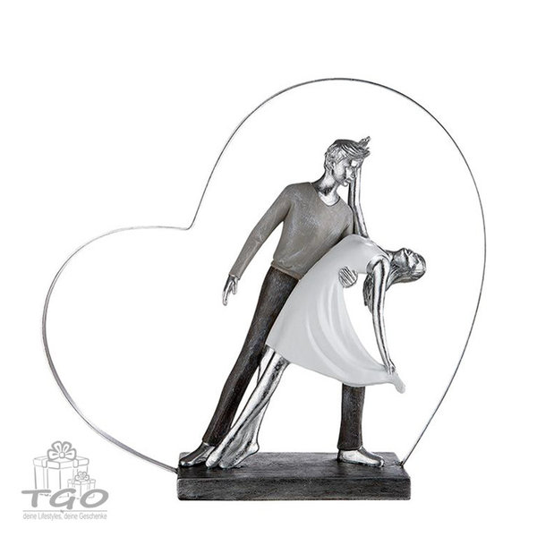 Gilde Paar Skulptur tanzend im Herzrahmen aus Kunstein 27x28cm