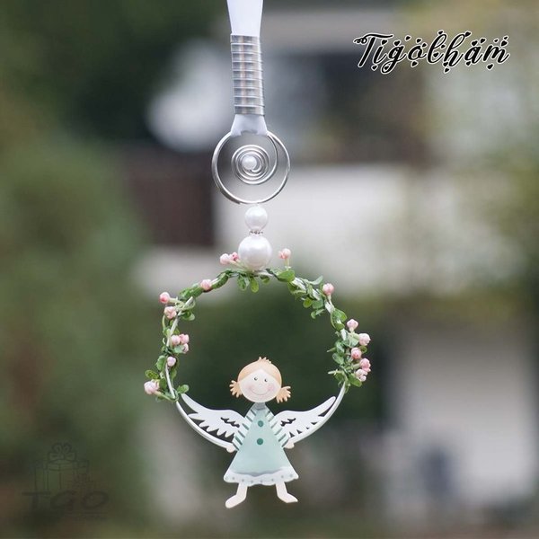 Fensterdeko Engel im Ring mit Perlen Aludraht 11,5x70cm
