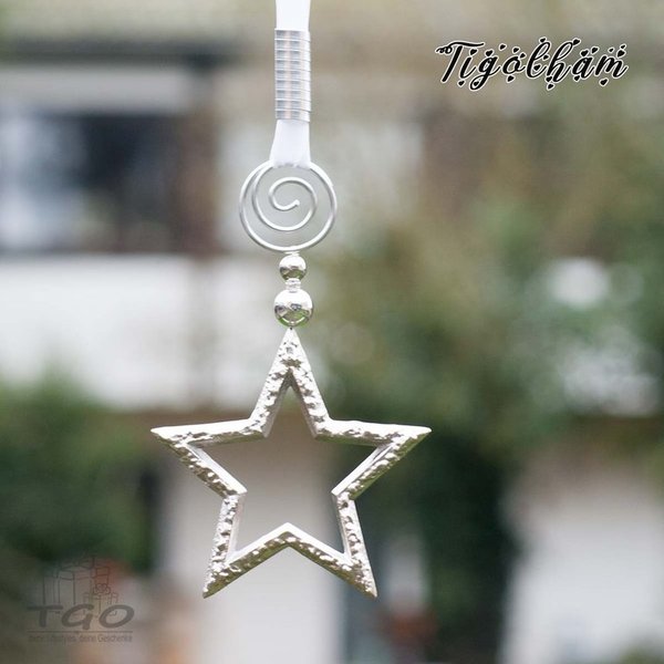 Dekohänger Stern aus Metall mit Perlen Aludraht 14x70cm handgefertigt