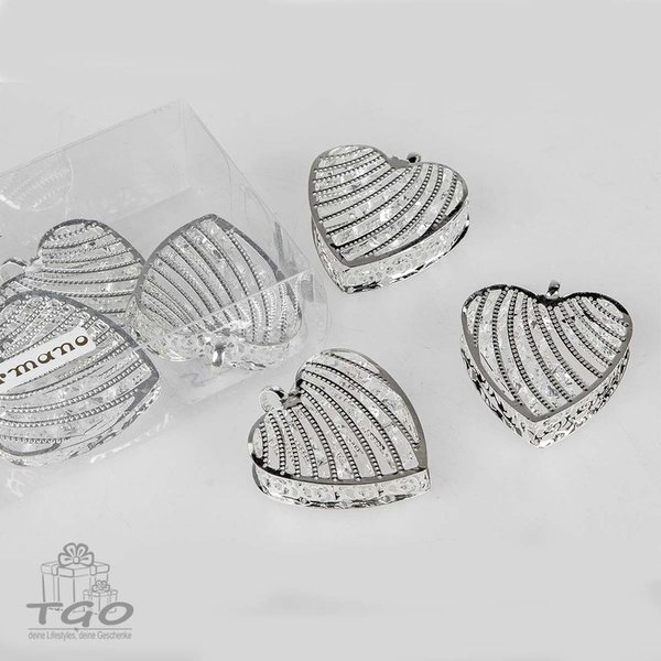 Formano 6er Streudeko Deko-Herz aus Metall mit klaren Glas-Steinen 4cm