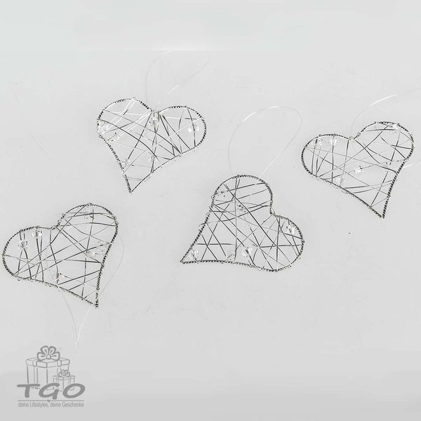 Formano 6er Streudeko Herz aus silber Draht und klaren Glasperlen 6cm
