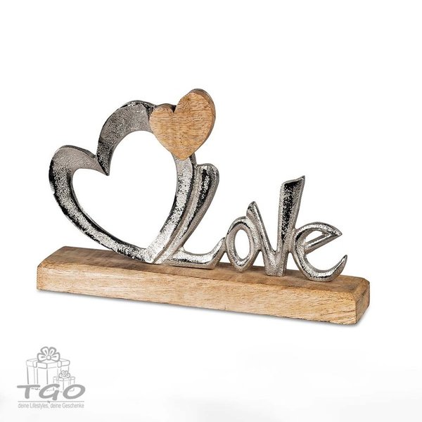 Formano Schriftzug Love mit Herz aus Aluminium und Mango Holz 16x25cm