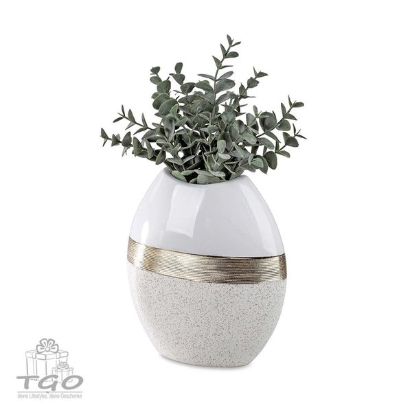 Formano Vase weiß gold 18x20cm aus Keramik mit Goldband veredelt