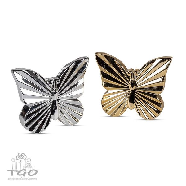 Formano Deko 2er- Set Schmetterling in gold silber 14x11cm aus Steingut